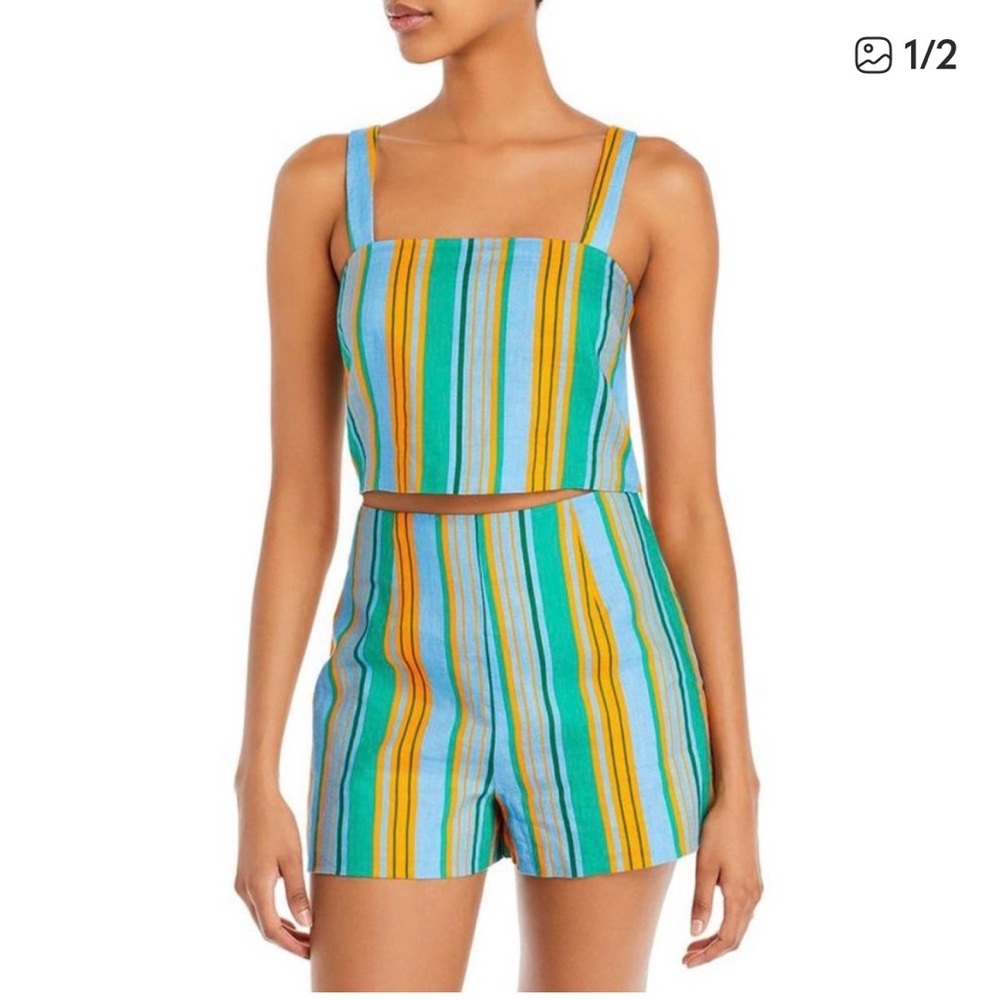 NWT Staud Rigina linen crop top in Ibiza Stripe, size 0